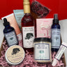 Gift box with products from Becker Vineyards on a red background